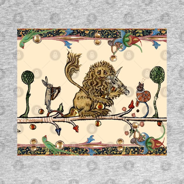 WEIRD MEDIEVAL BESTIARY MAKING MUSIC Violinist Lion,Hare,Snail Cat by BulganLumini